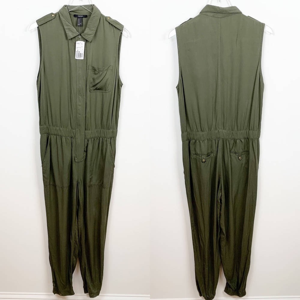 Forever 21 Olive Green Sleeveless Utility Jumpsuit
